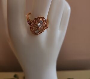 JTV Morganite Aquamarine Pink Sapphire 18K Rose Gold Ring Size 11